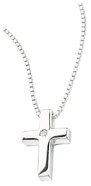 Silver necklace High polish Sterling Silver Diamond Boys cross on 14 inch chain, 2.5 grams.