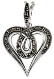 Silver pendant High polish Sterling Silver Heart with loop marcasite detail