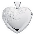 Silver pendant High polish Sterling Silver Heart half patterned