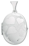 Silver pendant High polish Sterling Silver Oval heart patterned locket