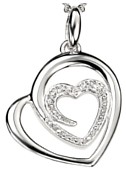 Silver pendant Sterling Silver Clear zirconium Heart within heart