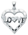 Silver pendant Sterling Silver Clear zirconium Love heart jewelled, 3 grams.