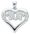 Silver pendant Sterling Silver Clear zirconium MUM in heart jewelled, 2.8 grams.