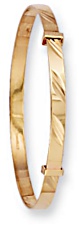 Gold bangle High polish 9ct gold Babies rectangle diagonal pattern adjustable 39-53mm, 3.0 grams.