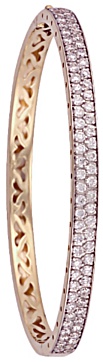 Gold bangle High polish 9ct gold Clear zirconium Rectangle 5.2mm double pave set jewels 63 by 54mm internal, 13.7 grams.