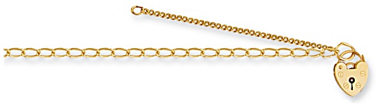 Gold bracelet High polish 9ct gold Charm carrier with safety chain, 3.1 grams.