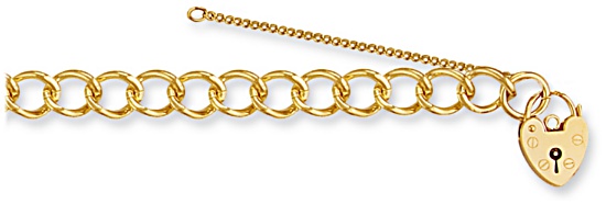 Gold bracelet High polish 9ct gold 9.2mm width charm carrier with safety chain, 20 grams.