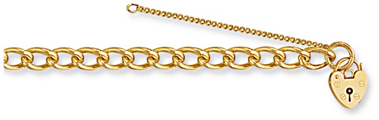 Gold bracelet High polish 9ct gold 7,7mm width charm carrier with safety chain, 22 grams.