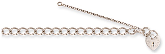 Gold bracelet High polish 9ct white gold Charm carrier with safety chain, 8.5 grams.