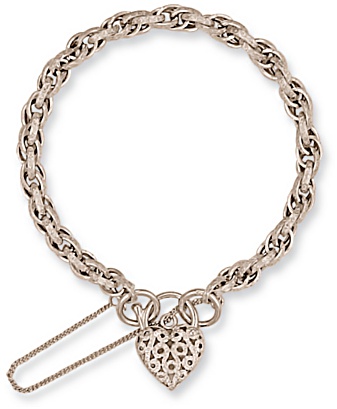 Gold bracelet High polish 9ct white gold Heart cutout on knurled 5.6mm chain, 9.0 grams.