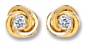 Gold stud earrings Clear zirconium High polish 9ct gold Square bar knot 6.5mm
