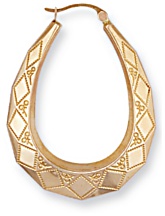 Gold hoop earrings High polish 9ct gold Oval triangular ornate 41mm h, 2.2 grams.