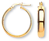 Gold hoop earrings High polish 9ct gold Rectangular plain 24mm, 1.7 grams.