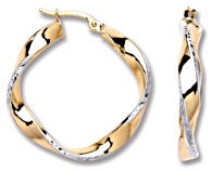 Gold hoop earrings High polish 9ct gold Slow twist white gold edge detail 28mm, 2.0 grams.