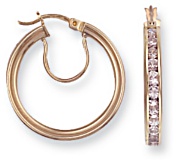 Gold hoop earrings High polish 9ct gold Clear zirconium Square jewelled 25mm, 4.3 grams.