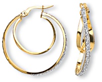 Gold hoop earrings High polish 9ct gold zirconia Double hoop with fine sparkle 30mm height, 1.6 grams.
