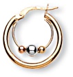 Gold hoop earrings High polish 9ct tricolor gold Round double beaded 18mm, 1.4 grams.
