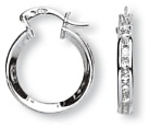 Gold hoop earrings High polish 9ct white gold Clear zirconium Triangular jewelled 17mm, 2.5 grams.