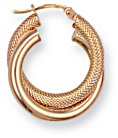 Gold hoop earrings High polish 9ct gold Round plain and knurled 24mm height, 1.8 grams.
