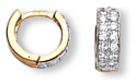 Gold hoop earrings High polish 9ct gold Clear zirconium Rectangular jewelled 11mm, 2.2 grams.