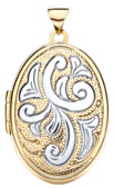 Gold pendant High polish 9ct yellow and white gold Family oval patterned 4 pictures