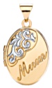 Gold pendant High polish 9ct gold Oval MUM white gold pattern detail