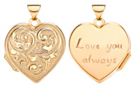 Gold pendant High polish 9ct gold Heart dble sided I Love U and patterned