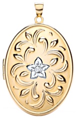 Gold pendant High polish 9ct gold Oval patterned white gold detail