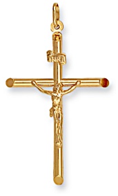 Gold pendant High polish 9ct gold 56mm crucifix circular hollow, 2.4 grams.
