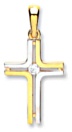 Gold pendant High polish 9ct gold Clear zirconium Two bar cross jewelled yellow and white, 1.0 grams.