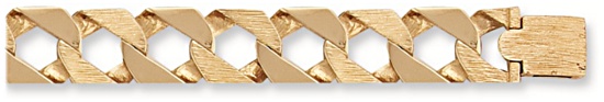Gold bracelet High polish Bark effect 9ct gold 17.3mm by 4.4mm curb square cast mens, 62 grams.