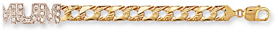 Gold bracelet High polish 9ct gold Clear zirconium 7.1mm curb square MUM 8mm by 25mm bicolor, 8.2 grams.